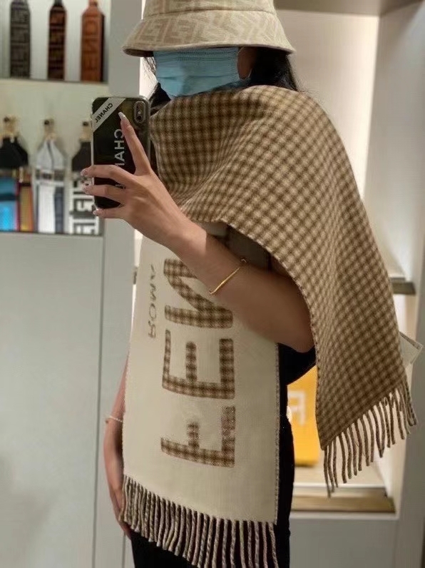 FENDI男女同款雙面提花圍巾 芬迪2021最新款圍巾  mmj1663